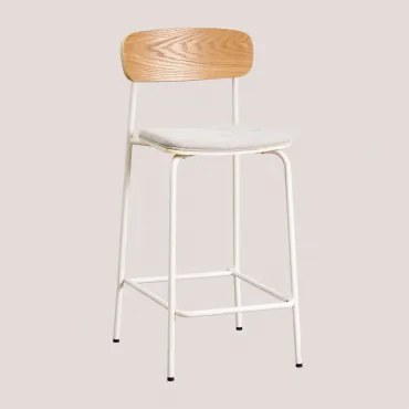 Banqueta Alta Empilhável Wilpier De 65 Cm Em Ferro E Madeira Gardénia Branco & Tecido Branco Quebrado - Sklum