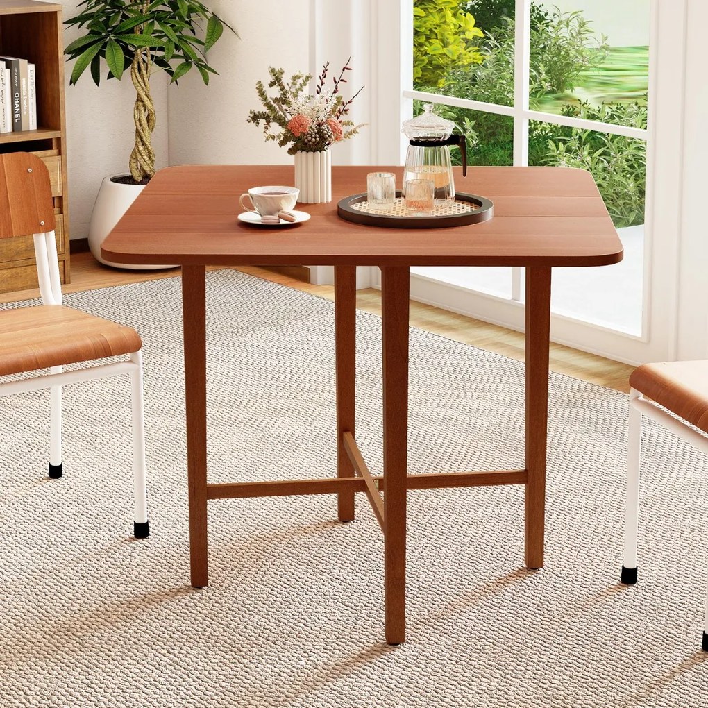 Mesa de jantar 90 x 90 x 74,5 c quadrada dobravel de madeira com 2 painéis rebatíveis e pernas de madeira maciça para sala de estar Cor Nogueira