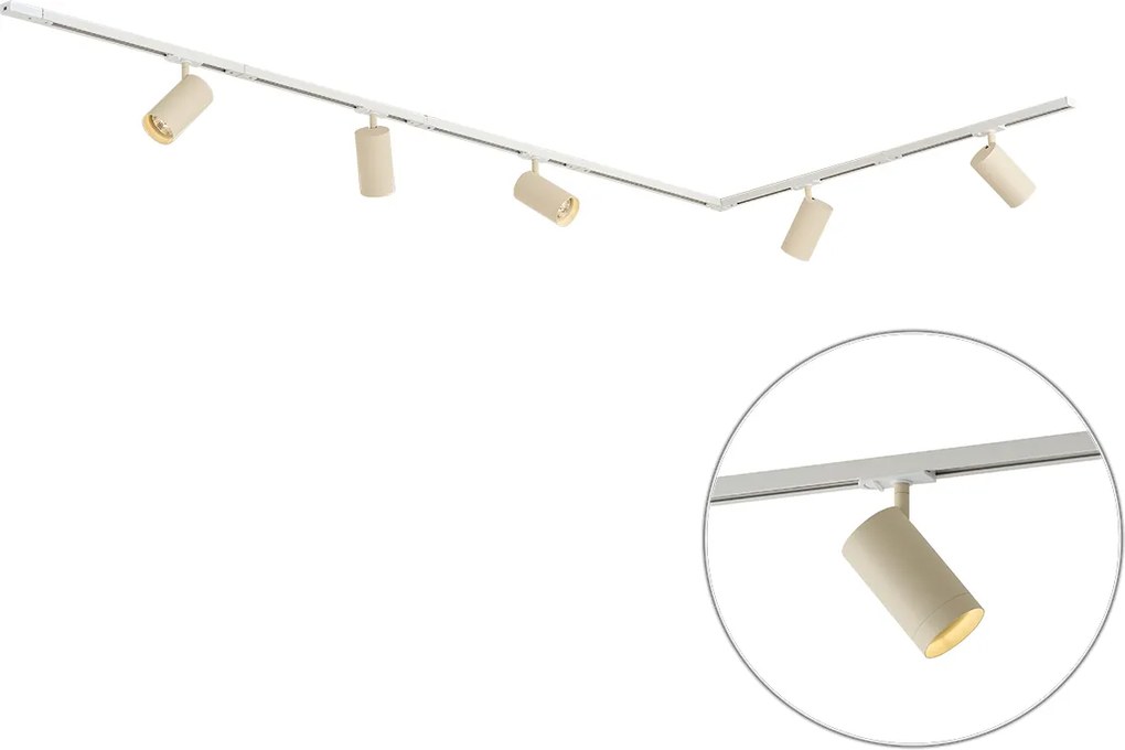 Sistema de iluminação de trilho moderno com 5 focos branco com bege 1-fase GU10 70mm - Iconic Jeana Luxe