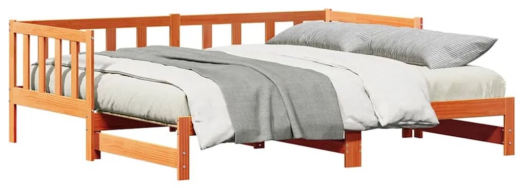 Cama dia com cama auxiliar castanho encerado 180x200 cm madeira maciça