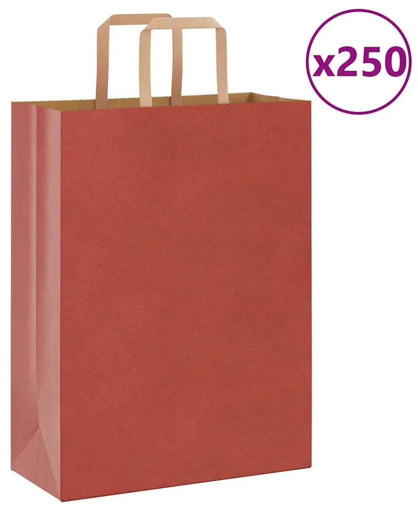 vidaXL Sacos de papel 250 unid com alças vermelhas 26x12x35 cm