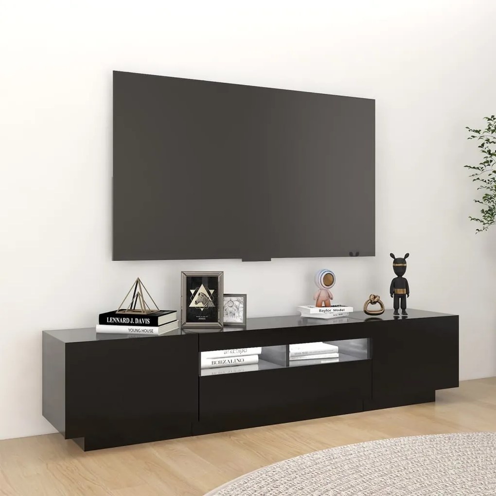 Móvel de TV com luzes LED 180x35x40 cm preto