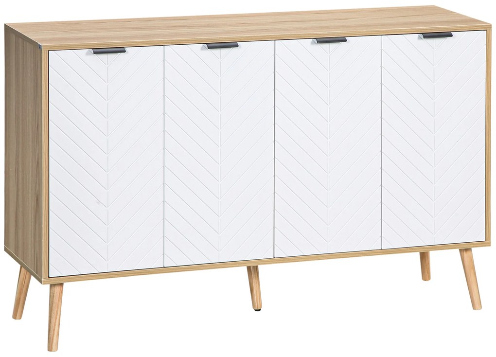 HOMCOM Aparador de Cozinha Moderno com Prateleiras Ajustáveis 2 Armários e Anti-Tombo 120x35x77,4 cm Branco e Madeira | Aosom Portugal
