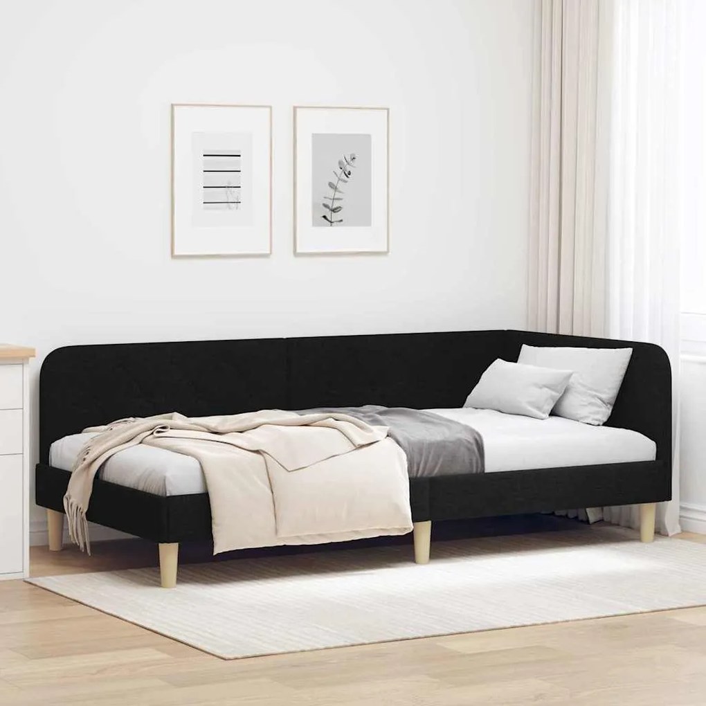 vidaXL Estrutura de Cama de Canto Preto 90 x 190 cm tecido