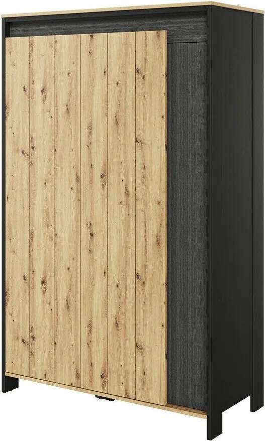 Roupeiro Lomsevu 112, Carvalho Artisan, Preto, 196x123x55cm, 102 kg, Portas para roupeiro: Com dobradiças, Número de prateleiras: 5, Número de prateleiras: 5