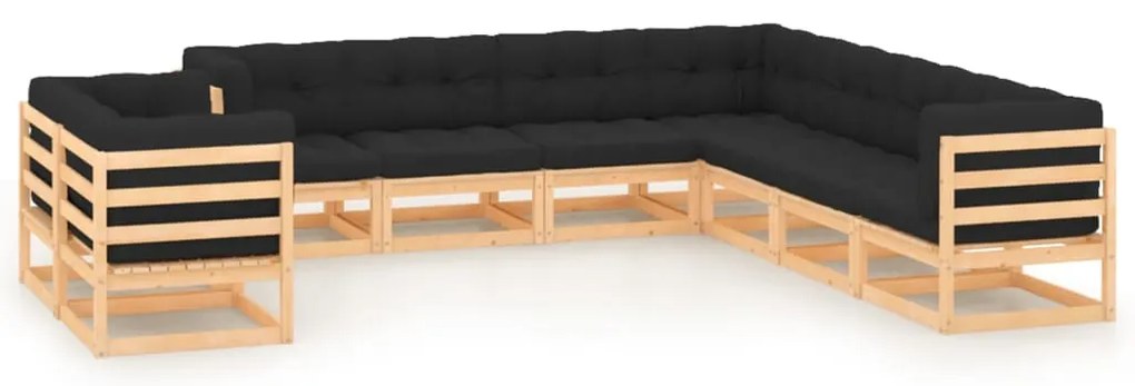 9 pcs conj. lounge jardim c/ almofadões antracite pinho maciço