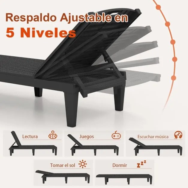 Conjunto de 2 espreguiçadeiras de Jardim 156 x 55 x 83 cm em PP com encosto ajustável em 4 posições Fácil montagem Preto