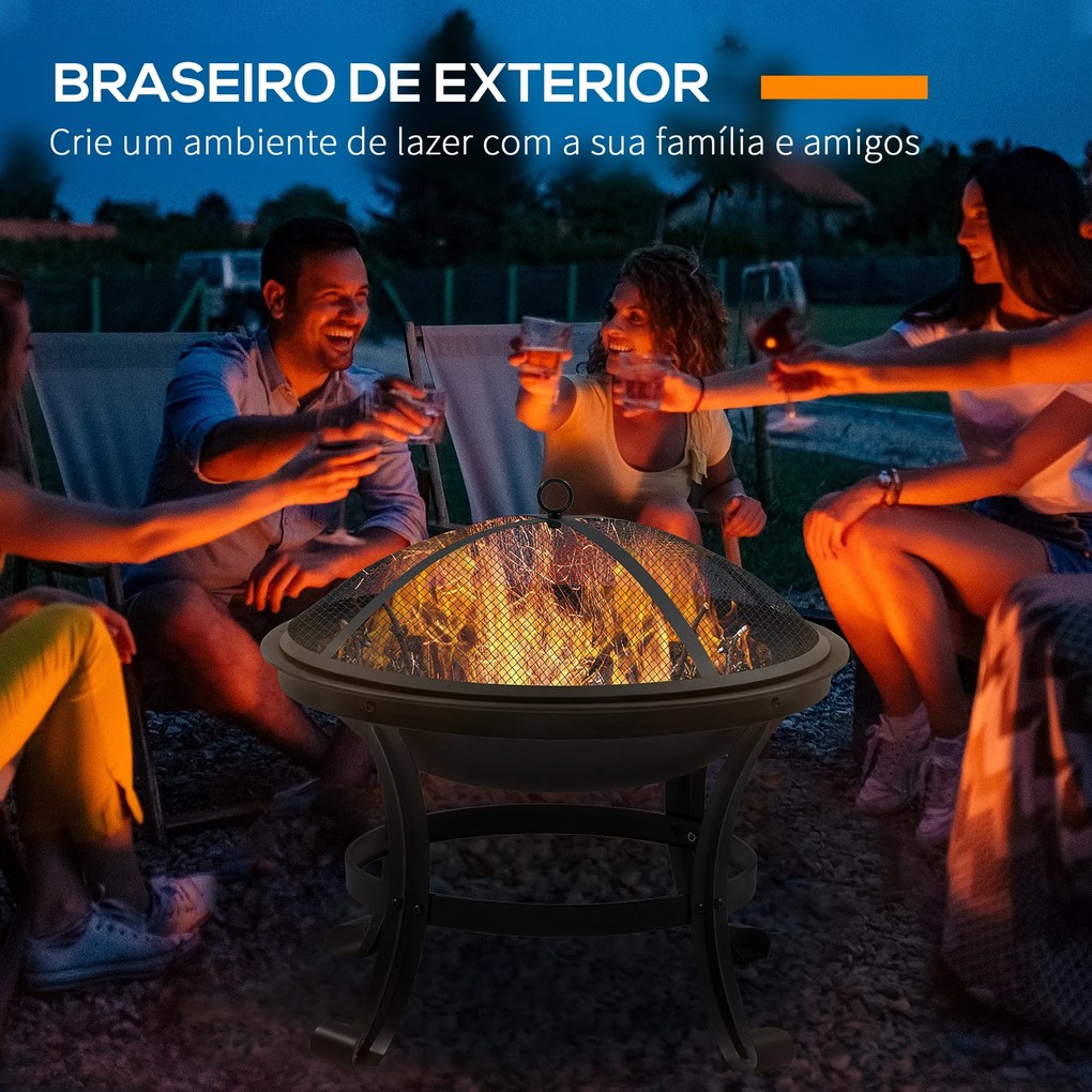 Braseiro de Exterior Braseiro para Jardim de Aço com Tampa Protetora e