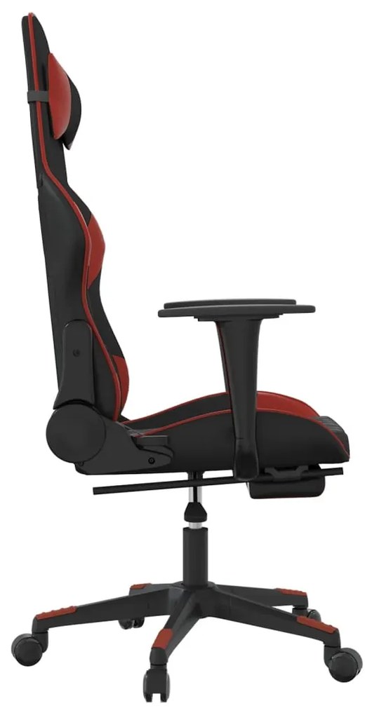 Cadeira gaming massagem + apoio couro art. preto/vermelho tinto