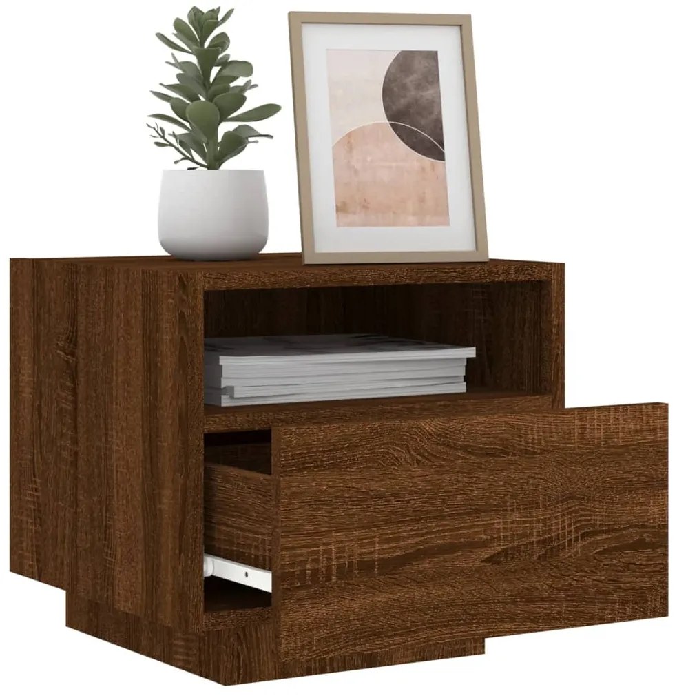 Mesas cabeceira c/ luzes LED 2 pcs 40x39x37cm carvalho castanho