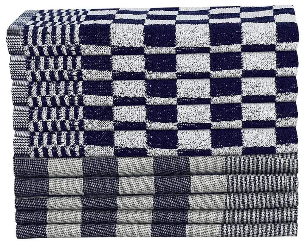 Conjunto de panos de cozinha 10 pcs algodão azul e branco