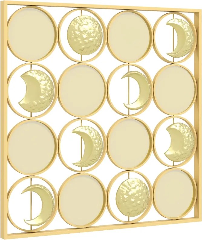 Decoração de Parede Metálica de Fases Lunares 67,9x67,9 cm com 16 Discos para Sala Quarto Corredor Dourado