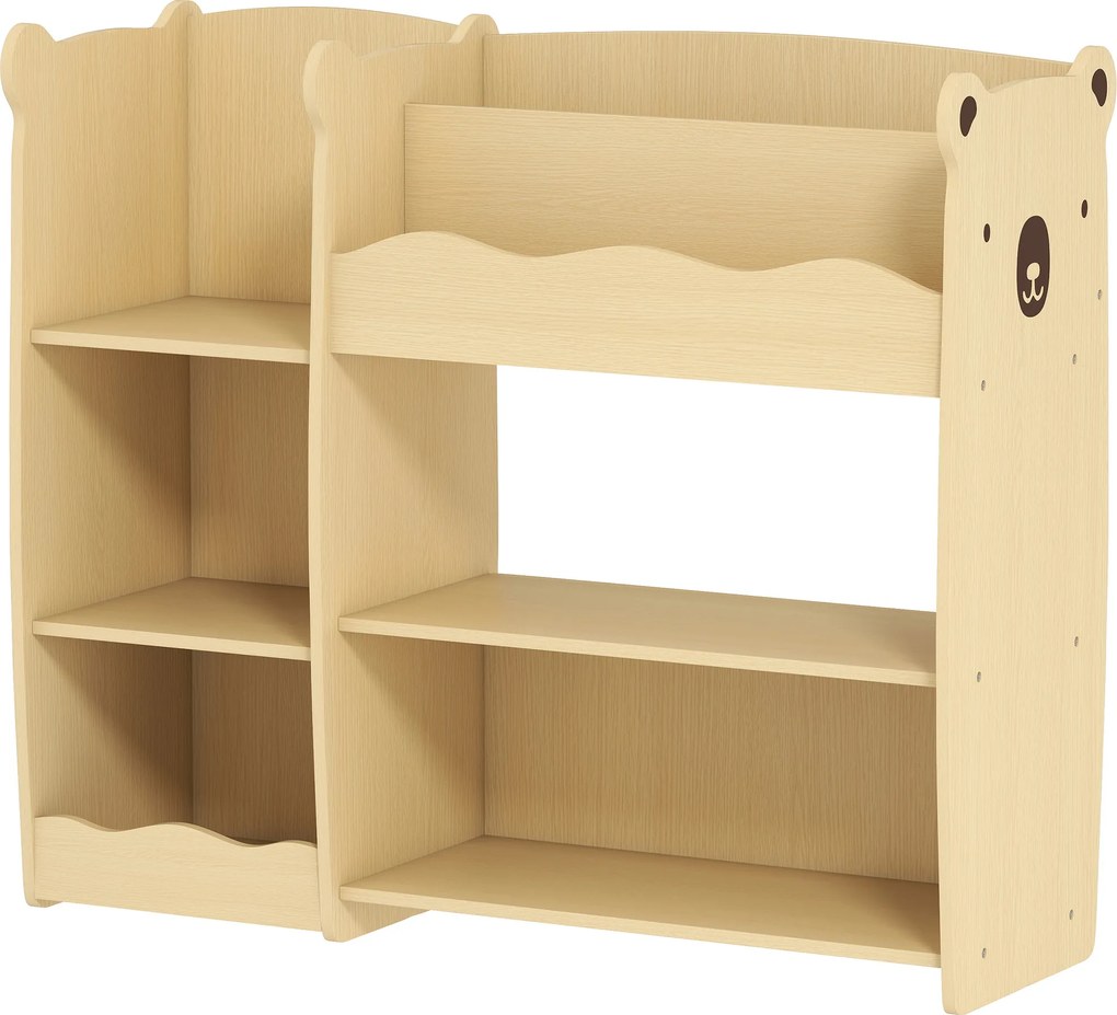 Móvel de arrumação infantil de 3 níveis 92 x 29 x 79 cm, estante para brinquedos com prateleiras abertas, natural