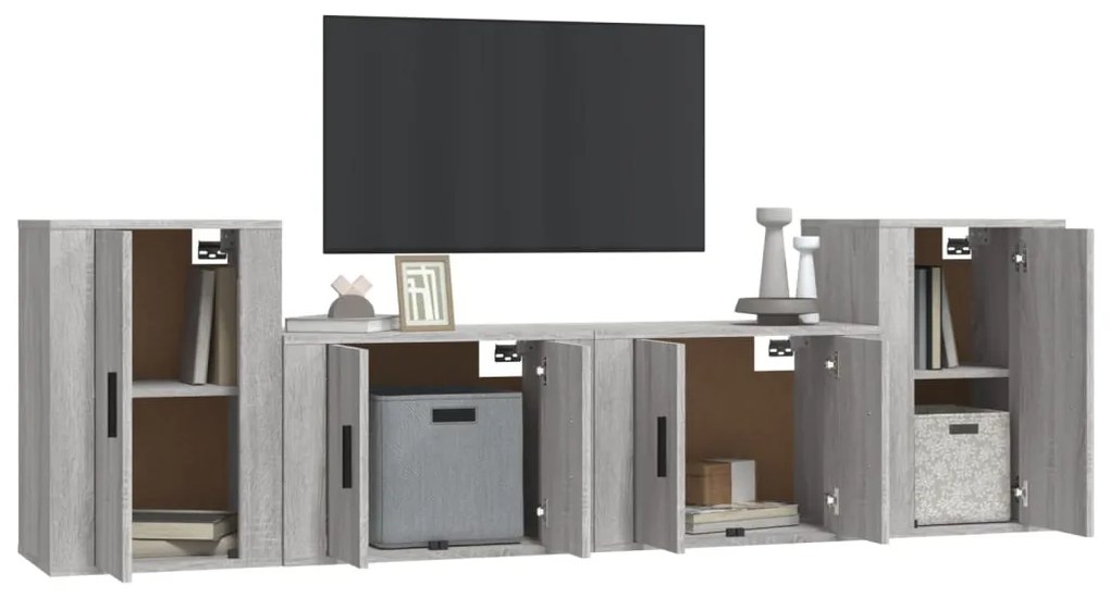 Conjunto móveis de TV 4 pcs madeira processada sonoma cinza