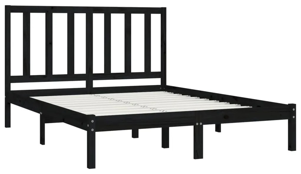 Estrutura de cama 140x190 cm madeira de pinho maciça preto