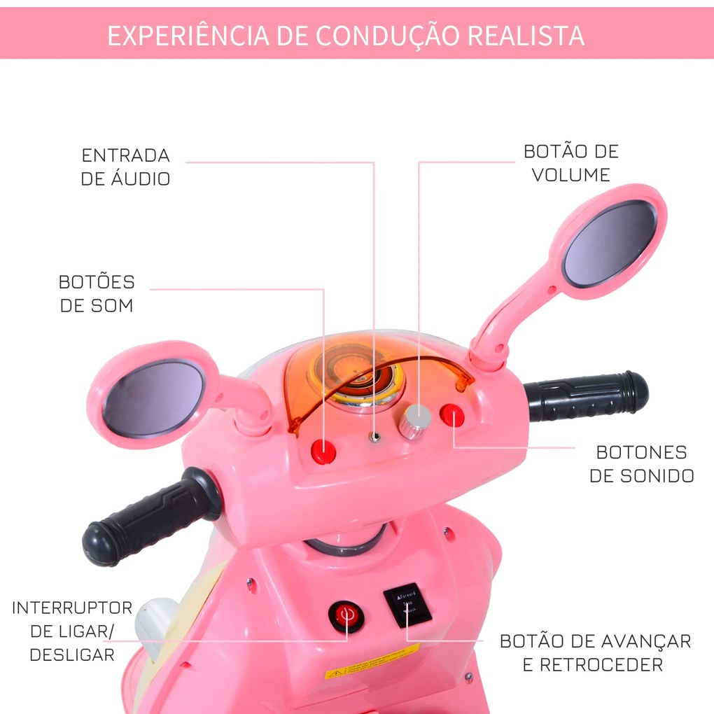 HomCom® Carro de triciclo Moto elétrica infantil com Bateria para cria