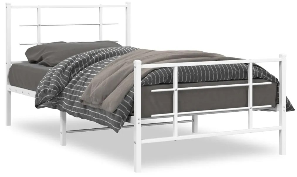 Estrutura de cama com cabeceira e pés 100x190 cm metal branco