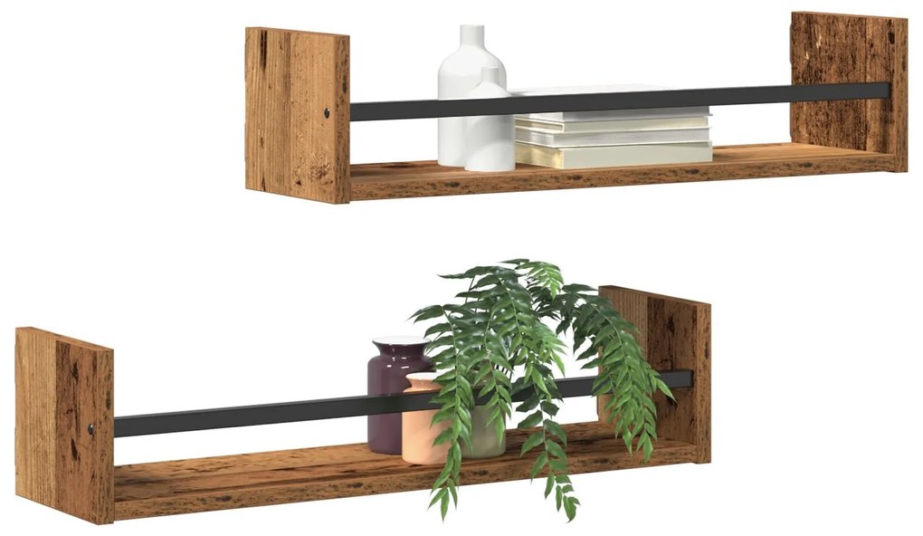 Estantes de Parede 2 pcs Madeira Antiga 60x16x14 cm Madeira Engenharia