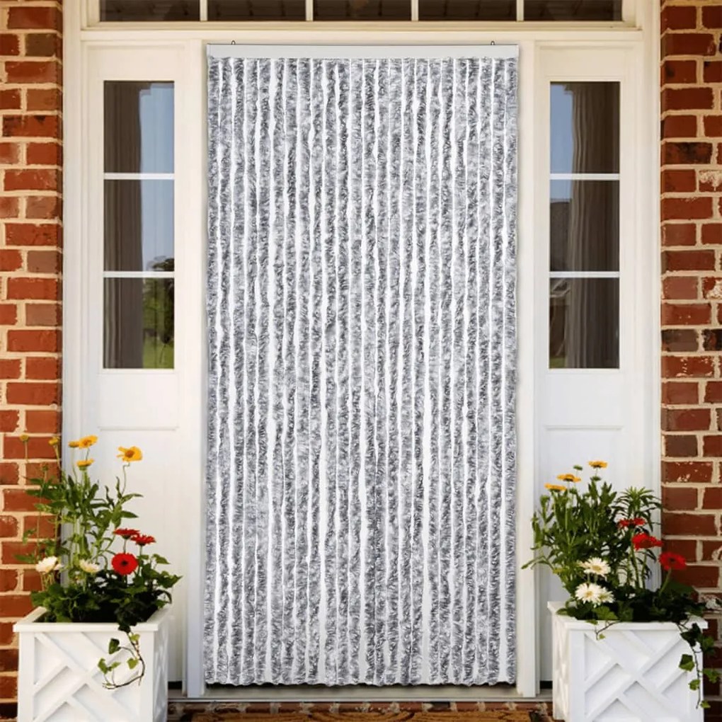 Cortina anti-insetos 100x230 cm chenille branco e cinzento