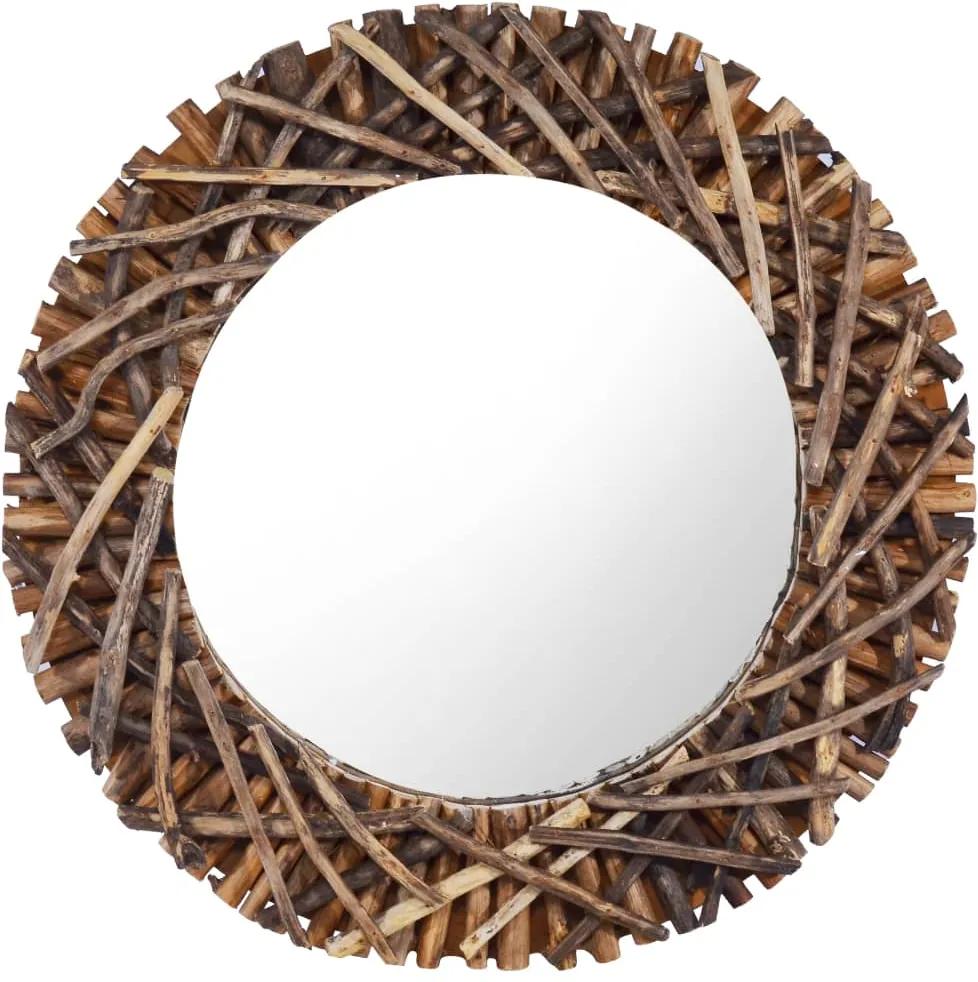 Espelho de parede redondo 60 cm madeira de teca