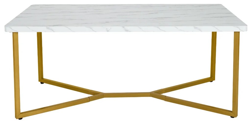 Mesa de Centro 107 x 60 x 45,5 cm com Superfície em Imitação de Mármore 107 x 60 x 45,5 cm Branca e dourada