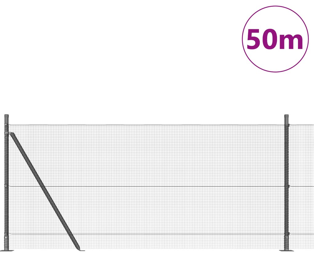 Cerca de Malha Soldada com 13 Postes Revestidos Cinza 0,8x50 m Aço