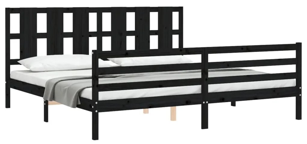 Estrutura de cama com cabeceira 200x200 cm madeira maciça preto