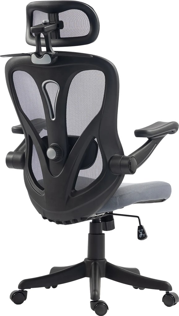 Cadeira de escritório ergonómica com braços 3D e apoio para a cabeça ajustável, cadeira de escritório em malha, cinzenta