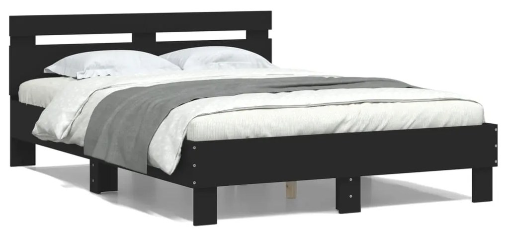 vidaXL Estrutura cama c/ cabeceira 135x190 cm derivados madeira preto