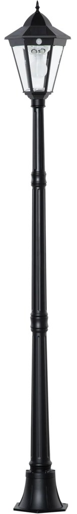 Outsunny Candeeiro Solar de Exterior com Ligar e Desligar Automático Resistente às Intempéries, Estrutura de Alumínio IP44 22x22x194 cm Preto