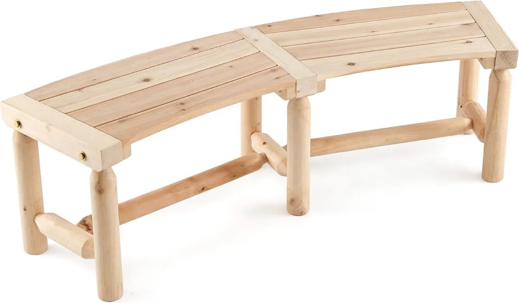 Banco de Jardim Curvo para 2 Pessoas, 139 x 36 x 41 cm, Madeira Carbonizada, Castanho
