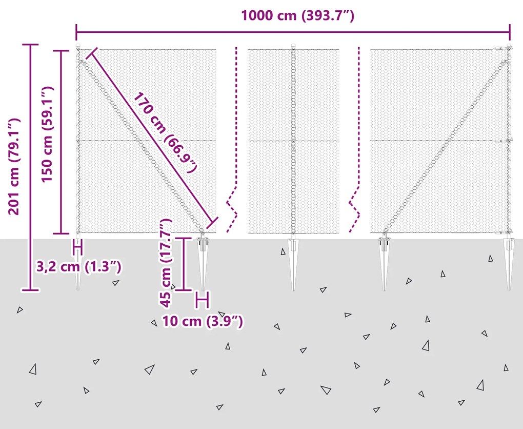 Cerca Hexagonal vidaXL Cinza 1,5x10 m Aço
