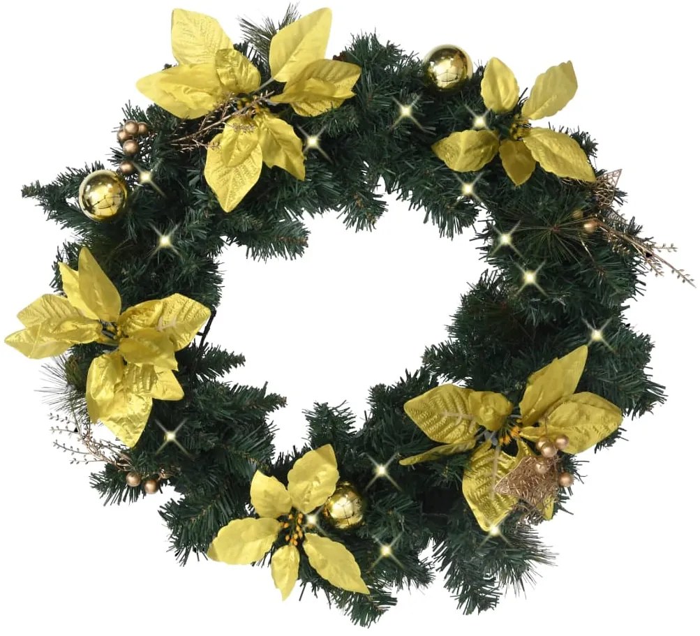 Grinalda de Natal com luzes LED 60 cm PVC verde
