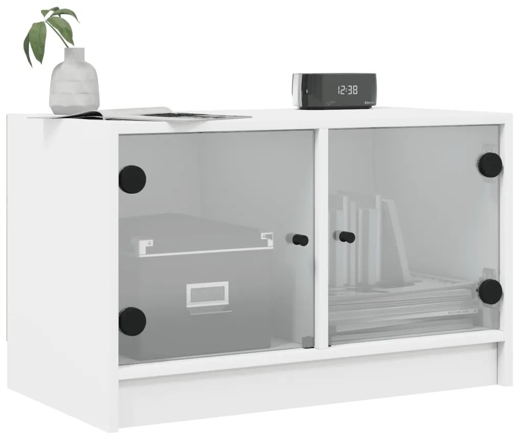 Móvel de TV c/ portas de vidro 68x37x42 cm branco