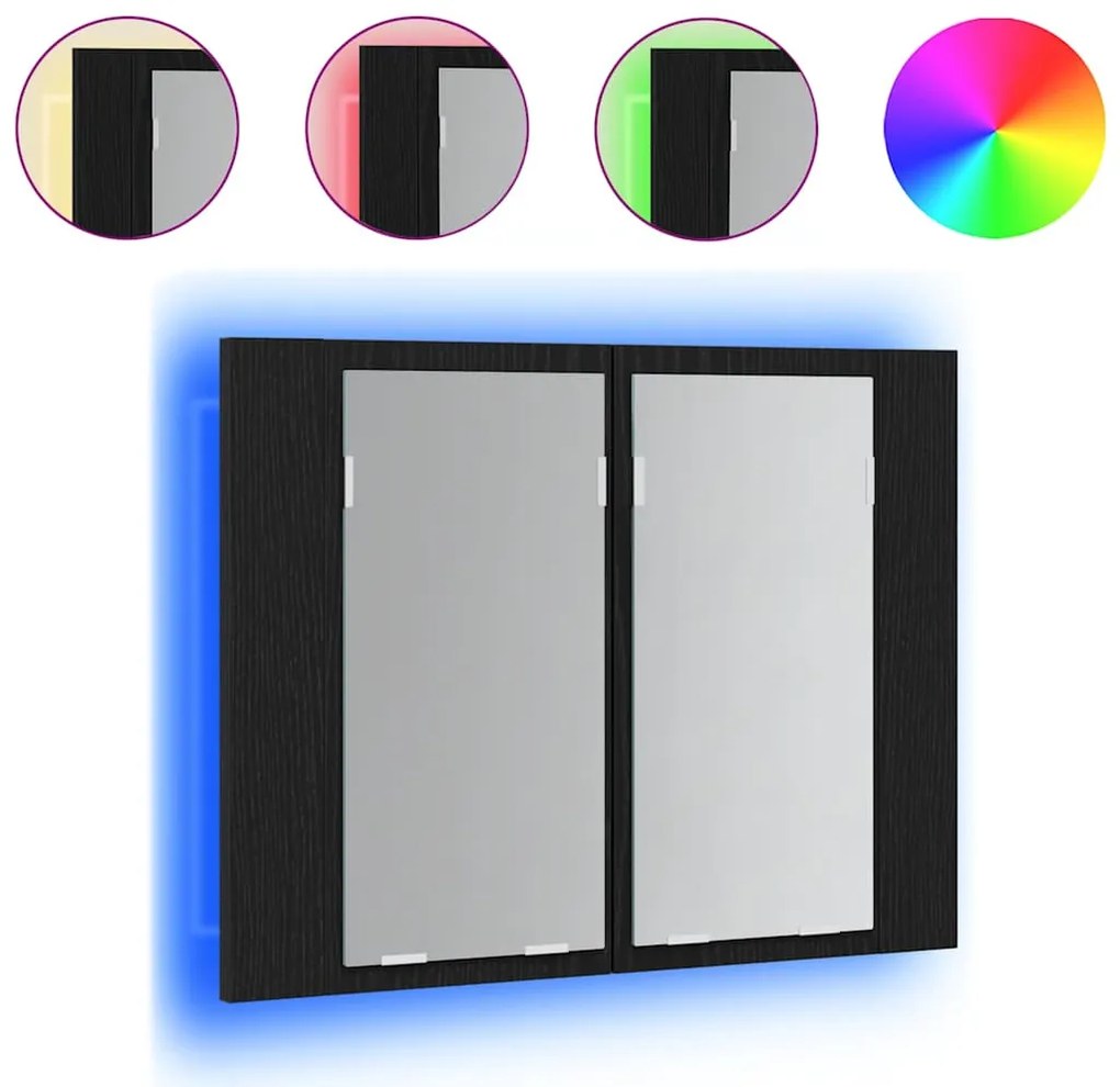 Armário de Espelho LED para Casa de Banho vidaXL Preto Carvalho 60x12x
