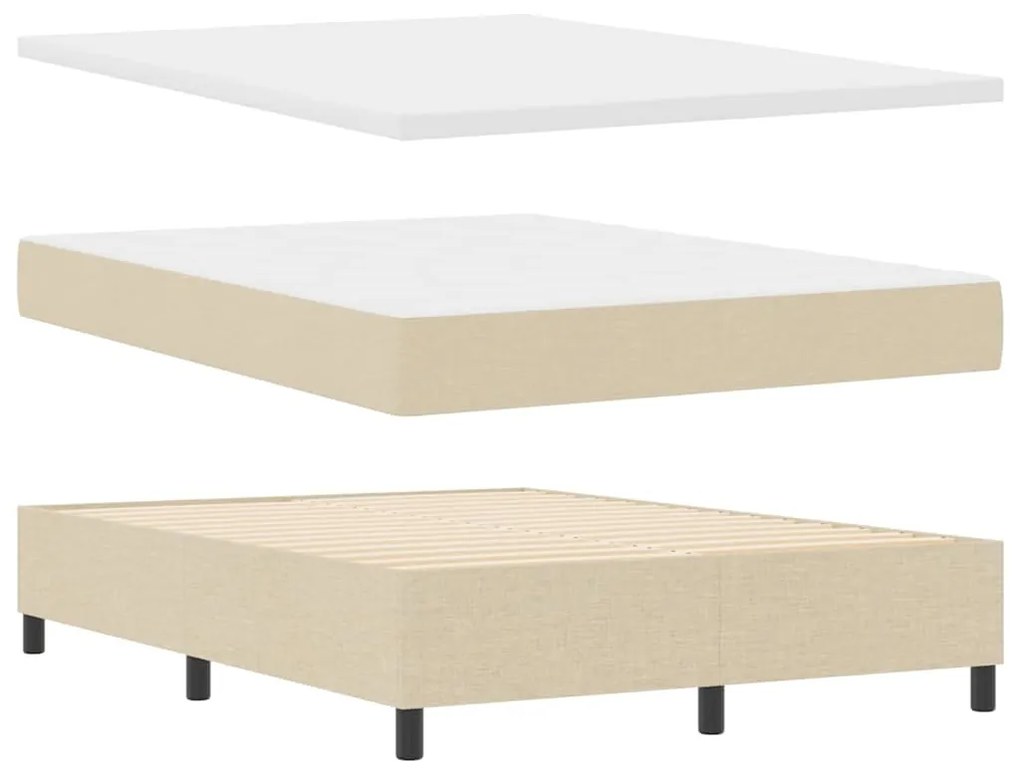 Cama Box com Colchão e Luz LED Creme, 140 x 200 cm, Tecido