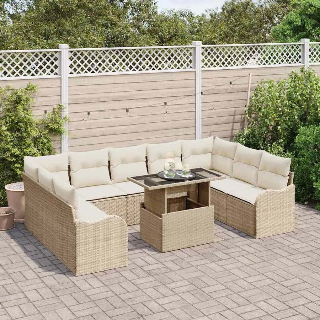 Conjunto de Sofá de Jardim com 10 Peças e Almofadas de Rattan Poliéste
