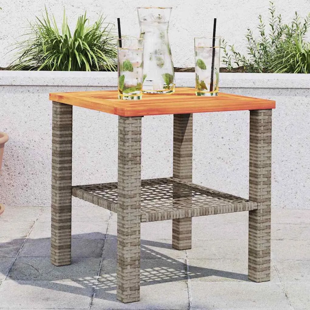 vidaXL Mesa de jardim 40x40x42 cm vime PE e madeira de acácia cinzento