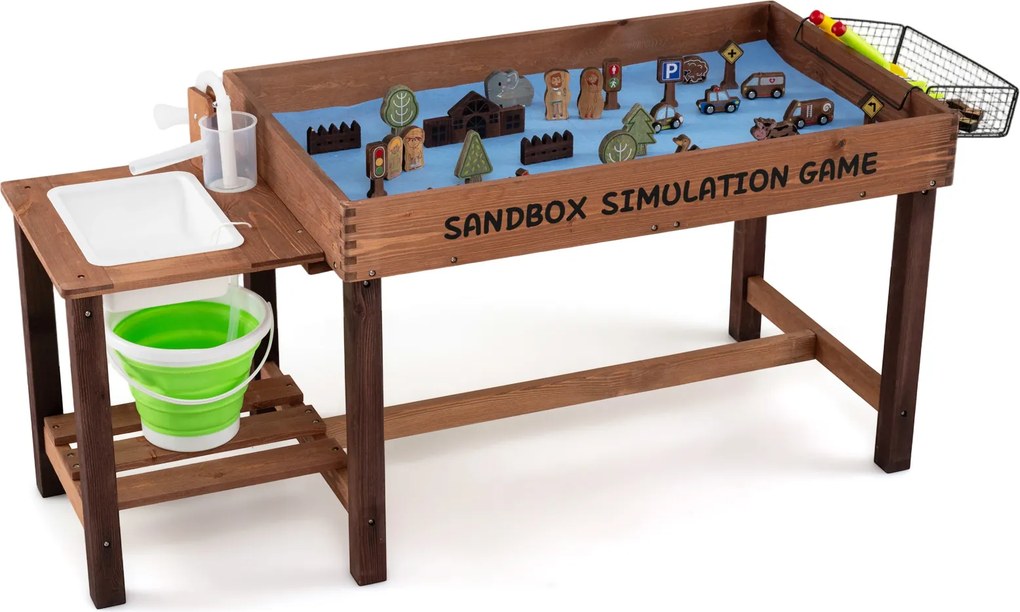 Mesa de Areia Infantil 2 em 1, 129 x 49 x 58 cm, Com Zona de Água, Castanho