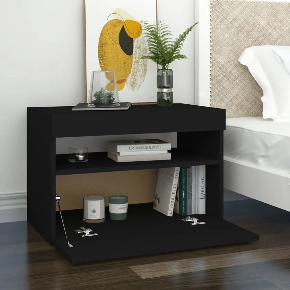 Móvel de TV com luzes LED 60x35x40 cm preto