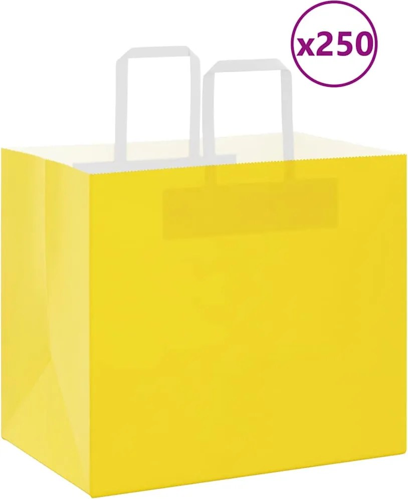 vidaXL Sacos de papel 250 unid com alças amarelo 32x22x28 cm