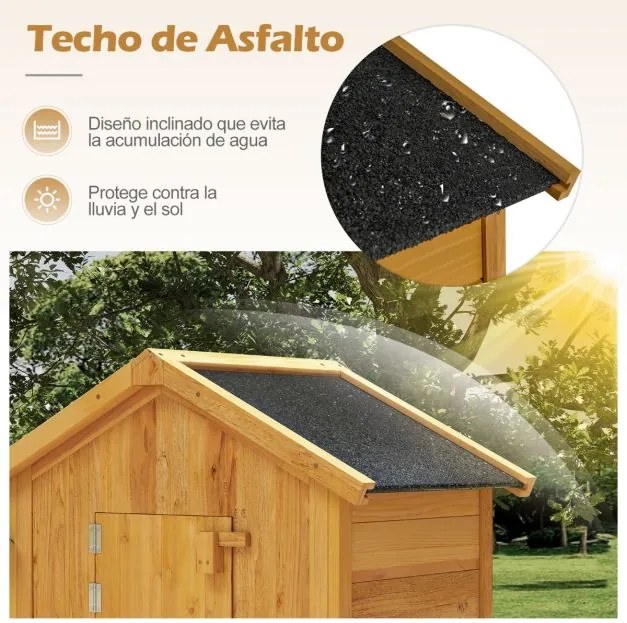 Abrigo, armario de jardim em madeira 76 x 51,5 x 178 cm com porta com fechadura, prateleiras removíveis, mesa lateral dobrável, telhado em asfalto Cas