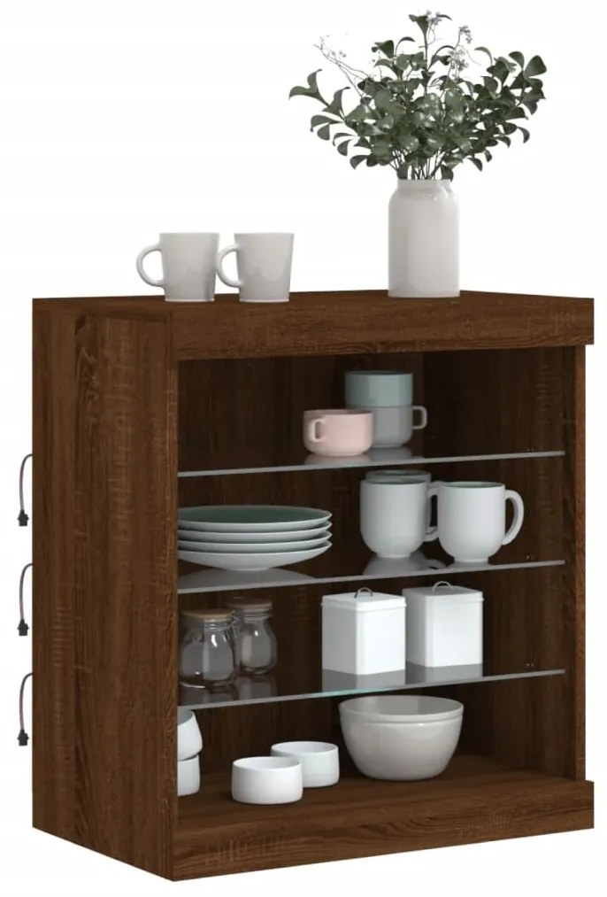 Aparador com luzes LED 60,5x37x67 cm carvalho castanho