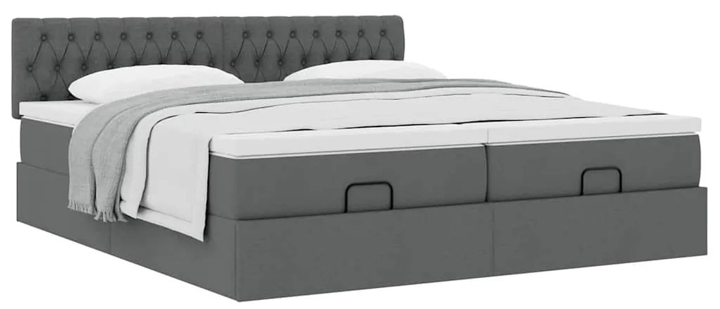 Estrutura de cama otomana com colchões tecido cinzento escuro