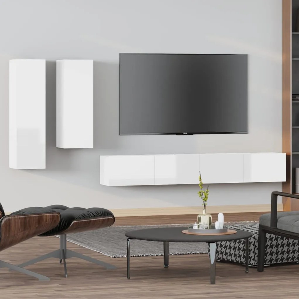 vidaXL 4 pcs conjunto móveis de TV madeira processada branco brilhante