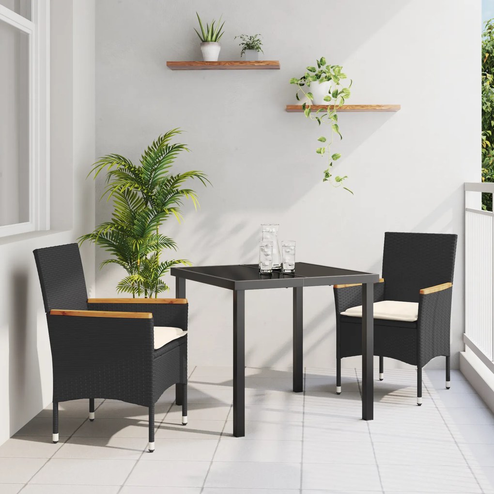 Conjunto de Jantar de 3 Peças vidaXL com Almofadas Rattan Sintético Pr