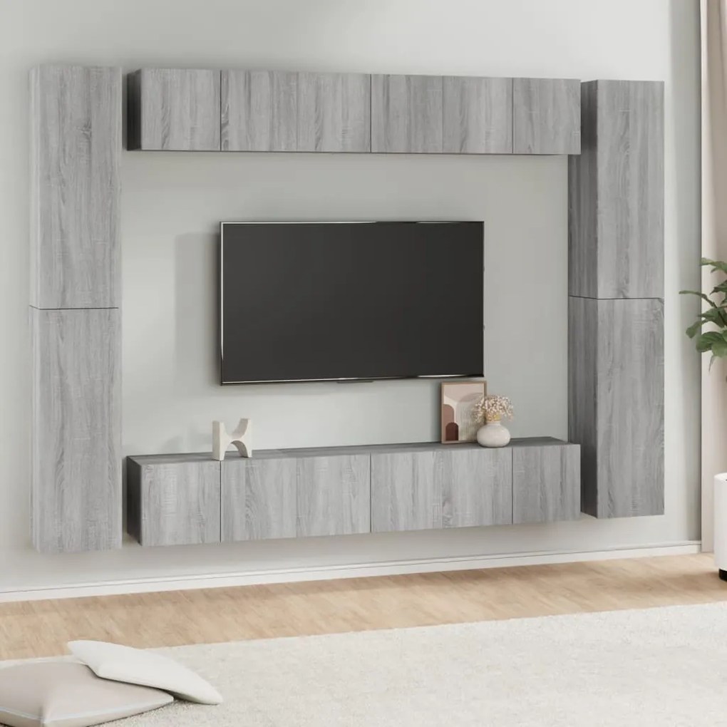 vidaXL Conjunto móveis de TV 10 pcs madeira processada sonoma cinza