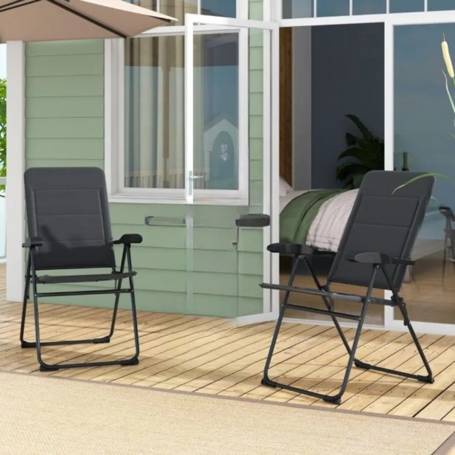Conjunto de 2 cadeiras de jardim com encosto ajustável em 7 posições, cadeiras dobráveis para varanda, cor cinza.