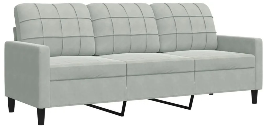 3 pcs conjunto de sofás com almofadões veludo cinzento-claro