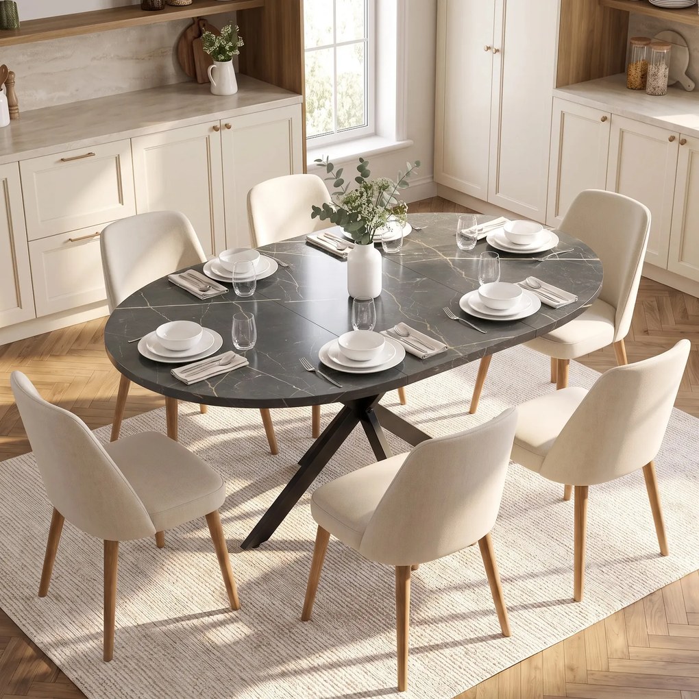Mesa de Jantar Extensível Oval, 100-135 x 100 x 75 cm (CADEIRAS NÃO INCLUIDAS), para 4 a 6 Pessoas, Preto